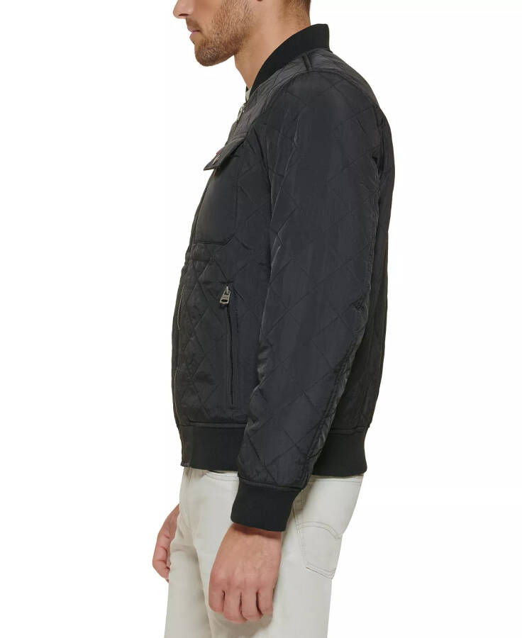 Men's Regular-Fit Diamond-Quilted Bomber Jacket Black - 4