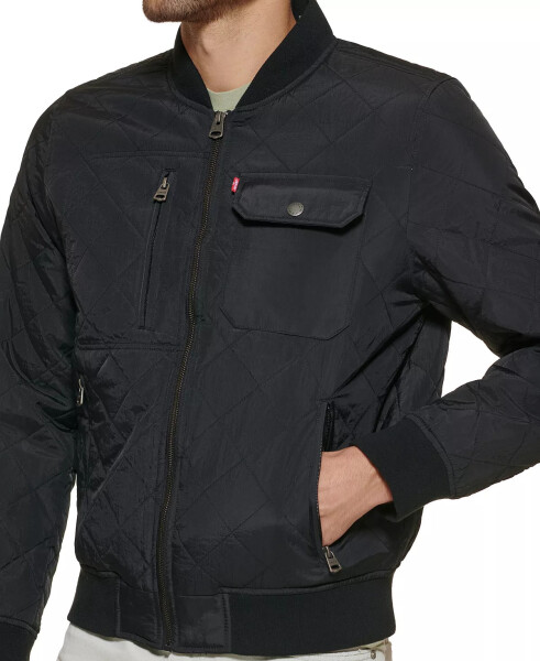 Men's Regular-Fit Diamond-Quilted Bomber Jacket Black - 7