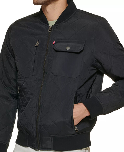 Men's Regular-Fit Diamond-Quilted Bomber Jacket Black - 10