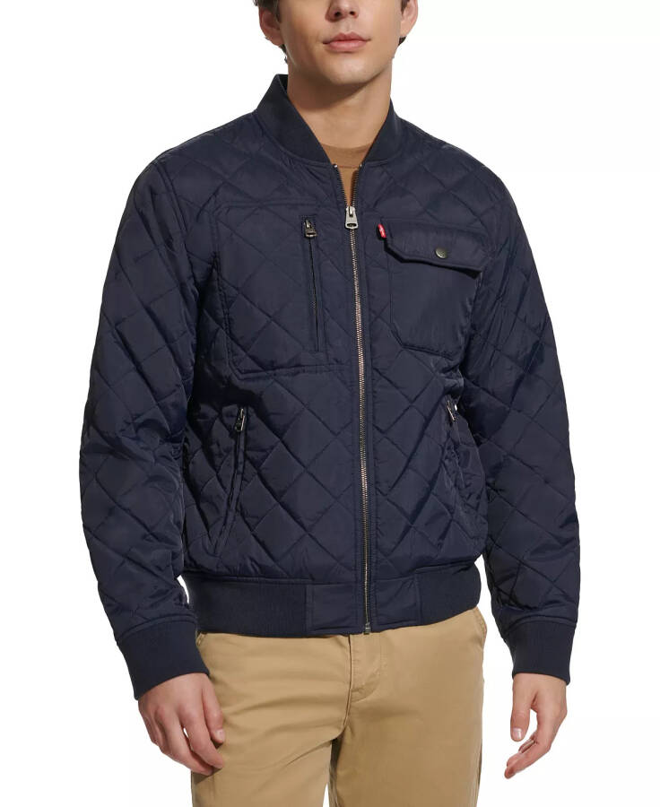 Men's Regular-Fit Diamond-Quilted Bomber Jacket Navy - 1