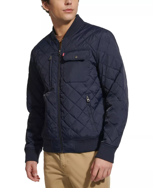 Men's Regular-Fit Diamond-Quilted Bomber Jacket Navy - 3