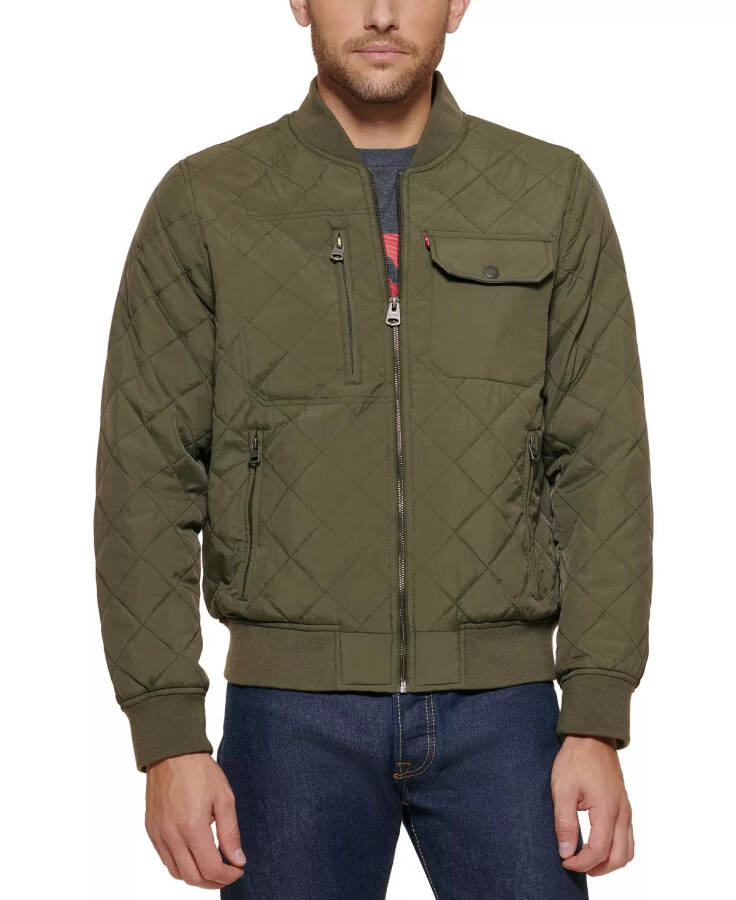 Men's Regular-Fit Diamond-Quilted Bomber Jacket Olive - 1