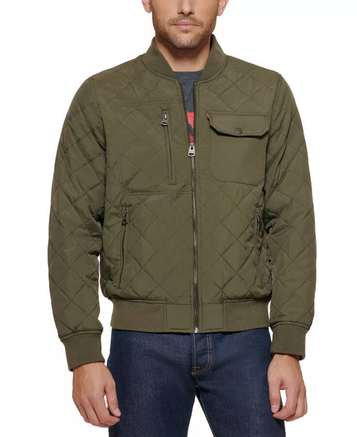 Men's Regular-Fit Diamond-Quilted Bomber Jacket Olive - 3