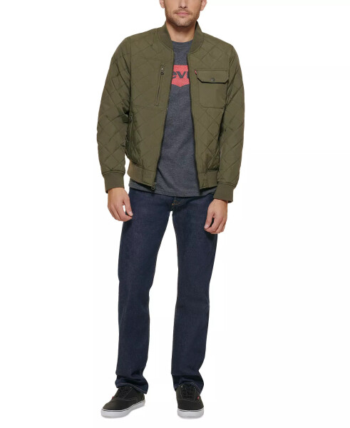 Men's Regular-Fit Diamond-Quilted Bomber Jacket Olive - 7