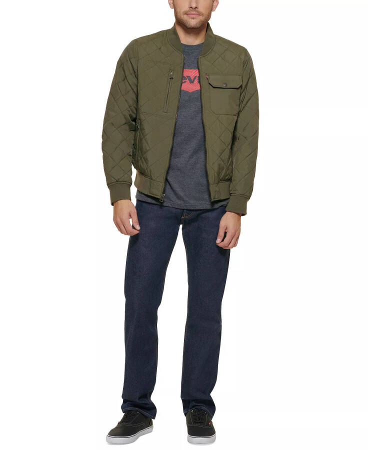 Men's Regular-Fit Diamond-Quilted Bomber Jacket Olive - 10