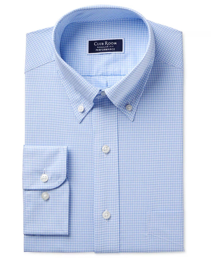 Men's Regular Fit Mini Gingham Dress Shirt, Created for Modazone Light Blue - 15