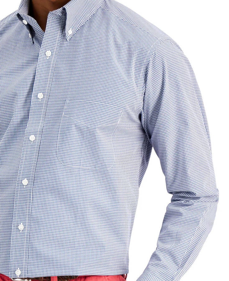 Men's Regular Fit Mini Gingham Dress Shirt, Created for Modazone Navy - 7