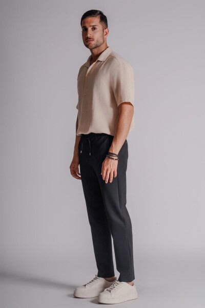 Men's Relaxed Fit Chino Pants with Side Pockets and Elastic Waistband Black - 18