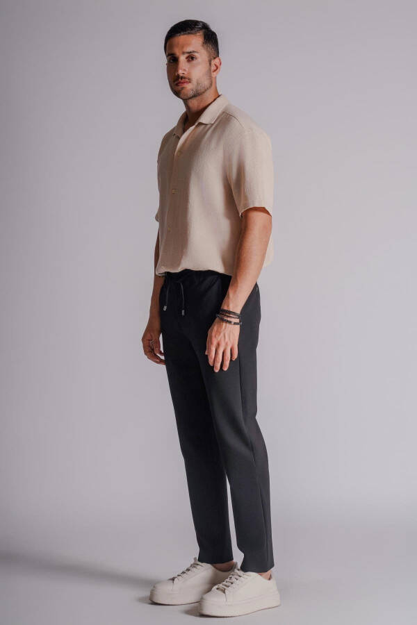 Men's Relaxed Fit Chino Pants with Side Pockets and Elastic Waistband Black - 2