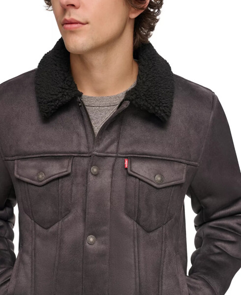 Men's Relaxed-Fit Faux-Shearling Trucker Jacket Black - 4