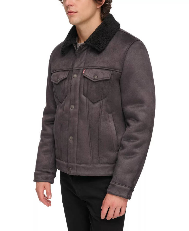 Men's Relaxed-Fit Faux-Shearling Trucker Jacket Black - 5