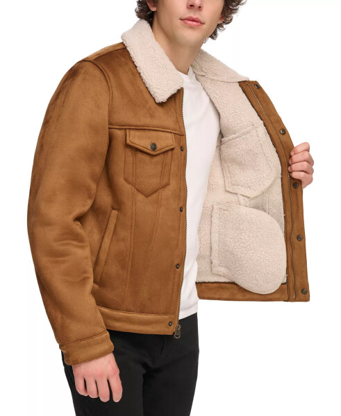 Men's Relaxed-Fit Faux-Shearling Trucker Jacket Brown - 3