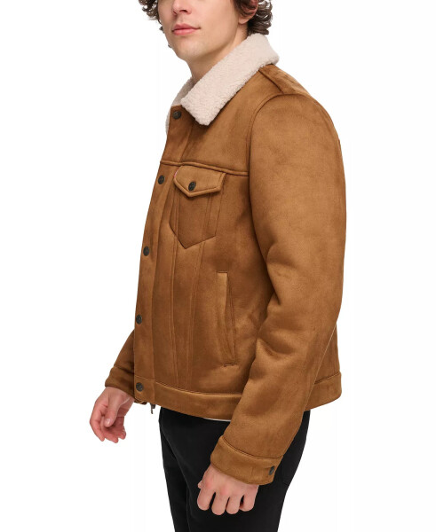 Men's Relaxed-Fit Faux-Shearling Trucker Jacket Brown - 5