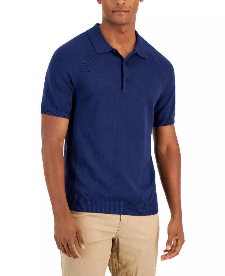 Men's Ribbed Raglan Sweater-Knit Polo Shirt, Created for Modazone Neo Navy - 1