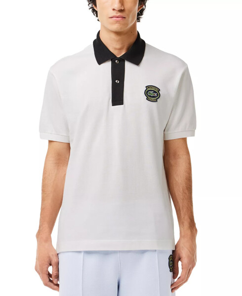 Men's Ribbed Short Sleeve Logo Polo Shirt Flour - 1