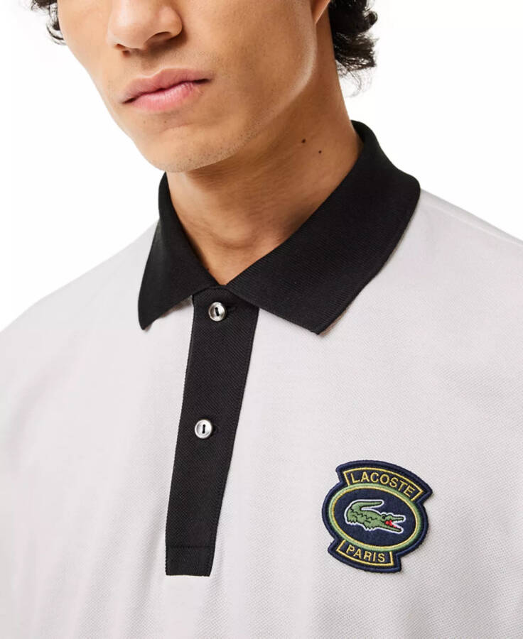 Men's Ribbed Short Sleeve Logo Polo Shirt Flour - 3