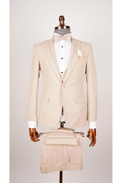 Men's Shawl Collar Cream Groom Tuxedo Suit - 6