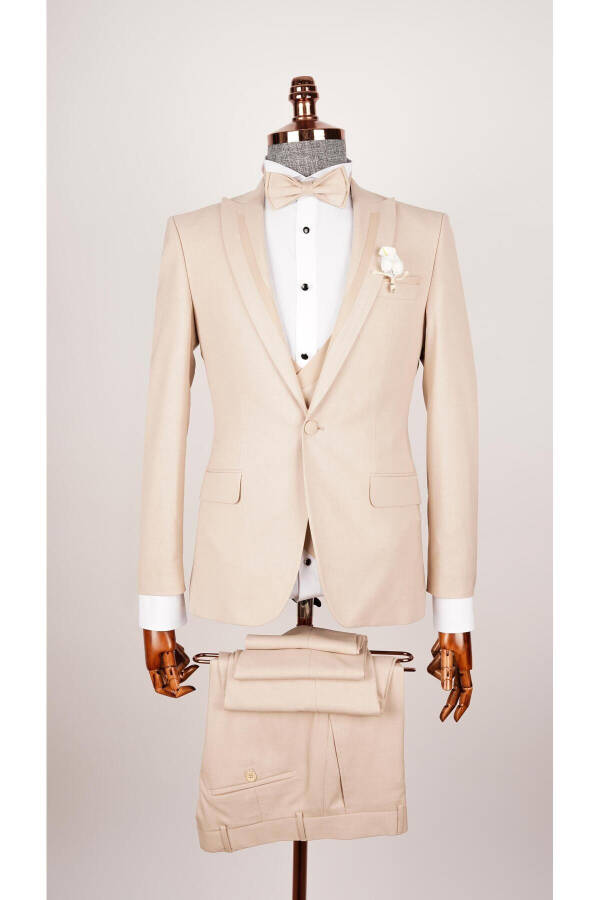 Men's Shawl Collar Cream Groom Tuxedo Suit - 6