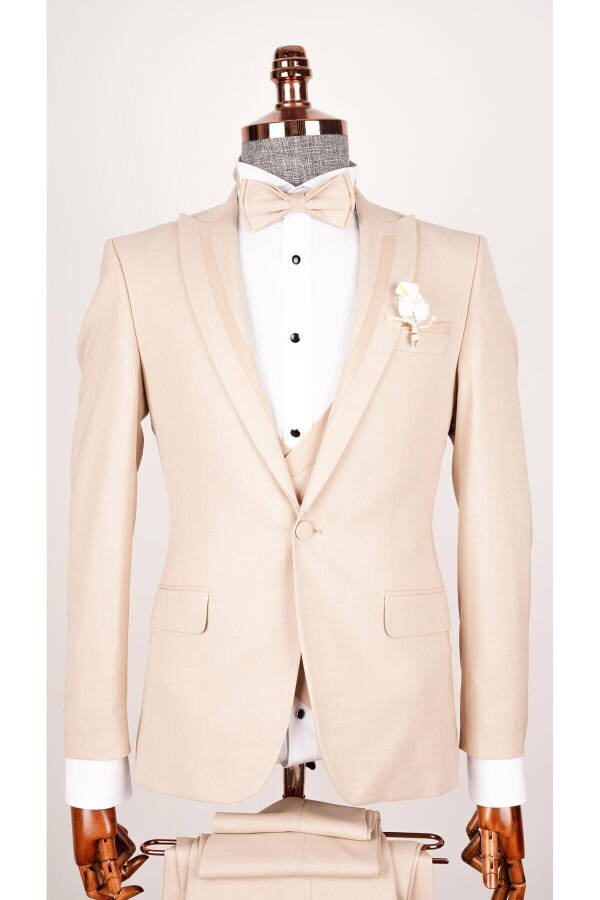 Men's Shawl Collar Cream Groom Tuxedo Suit - 7