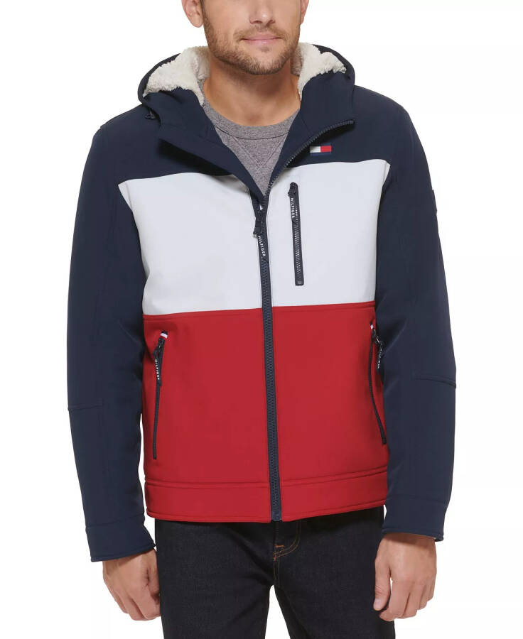 Men's Sherpa-Lined Softshell Hooded Jacket Mid/ice/red Combo (Muf) - 6