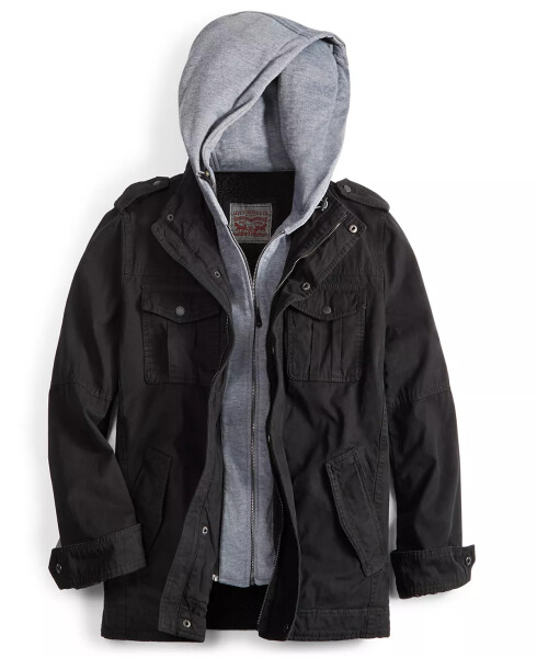 Men’s Sherpa Lined Two Pocket Hooded Trucker Jacket Black - 4