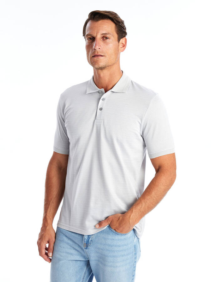 Men's Short Sleeve Polo Shirt with Textured Fabric - 8