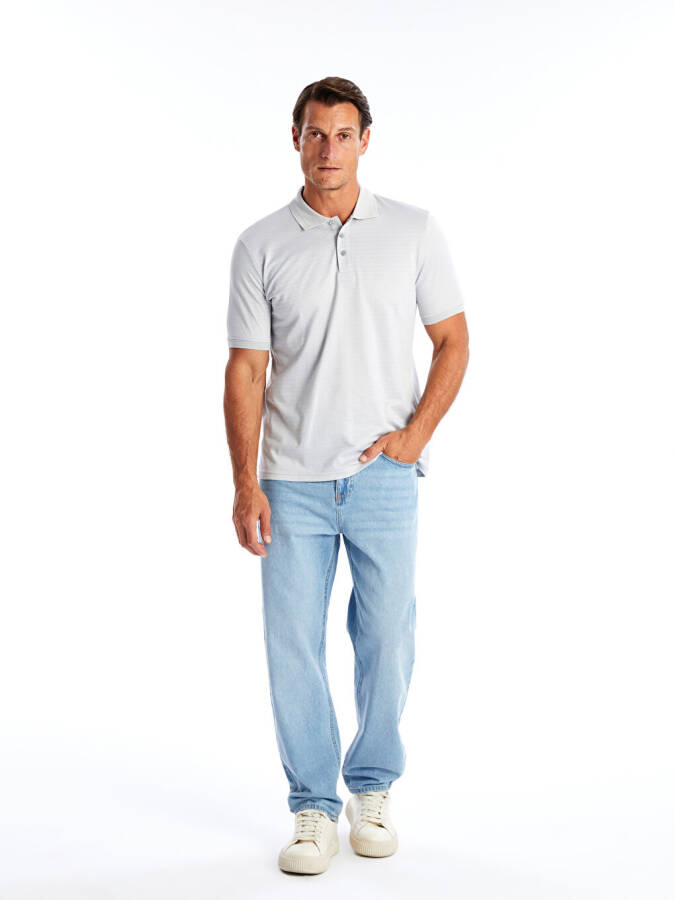 Men's Short Sleeve Polo Shirt with Textured Fabric - 9