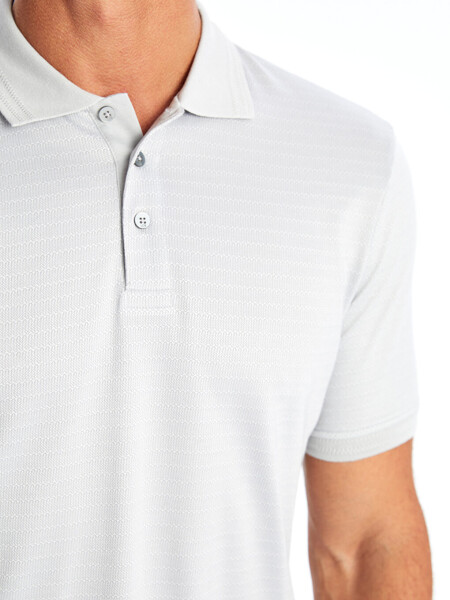 Men's Short Sleeve Polo Shirt with Textured Fabric - 10