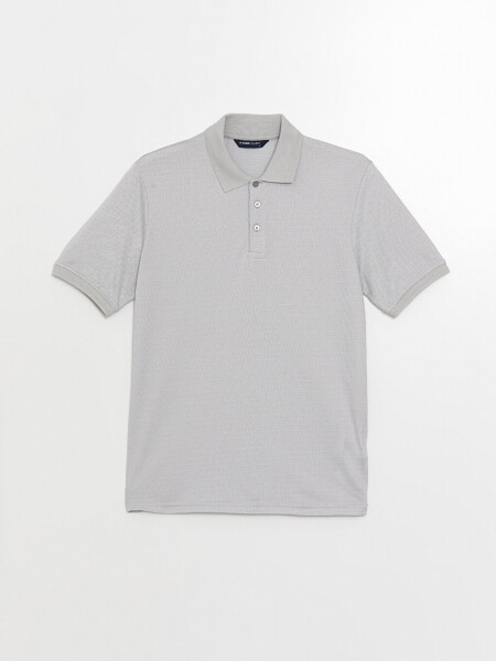 Men's Short Sleeve Polo Shirt with Textured Fabric - 13