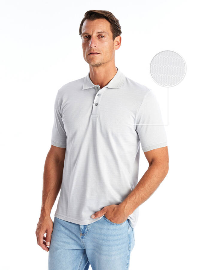 Men's Short Sleeve Polo Shirt with Textured Fabric - 7