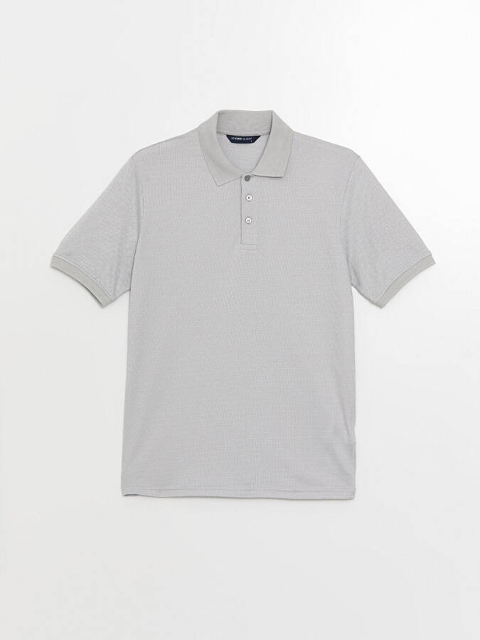 Men's Short Sleeve Polo Shirt with Textured Fabric - 6