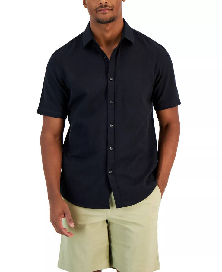 Men's Short-Sleeve Solid Textured Shirt, Created for modazone Deep Black - 1