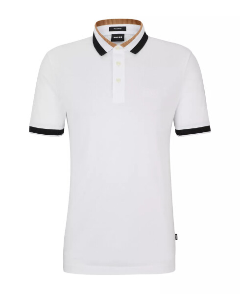 Men's Signature-Stripe Collar Polo Shirt White - 4