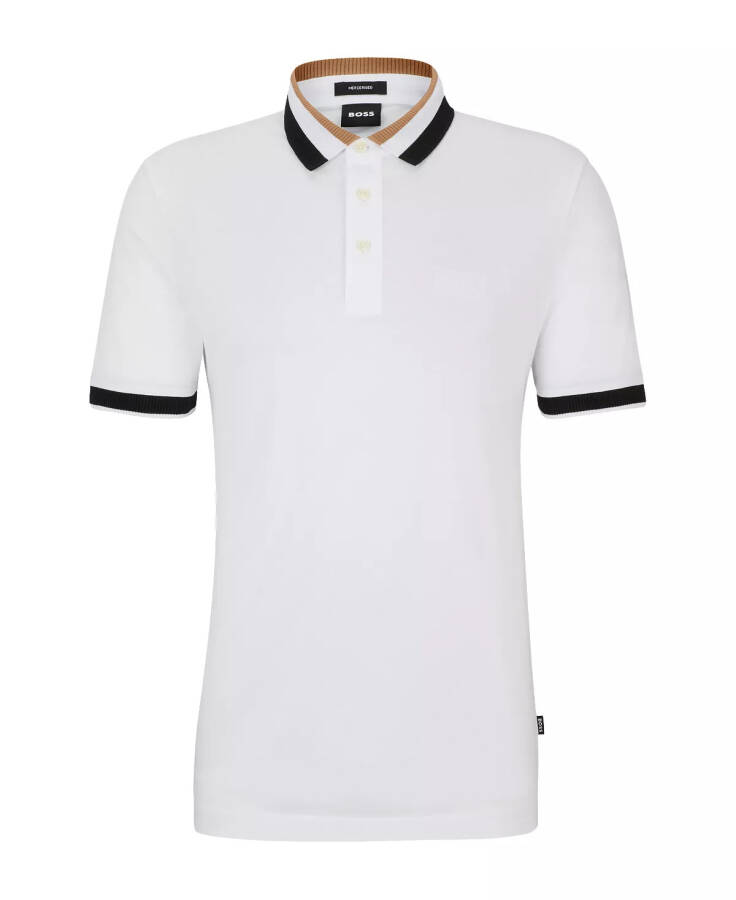 Men's Signature-Stripe Collar Polo Shirt White - 4