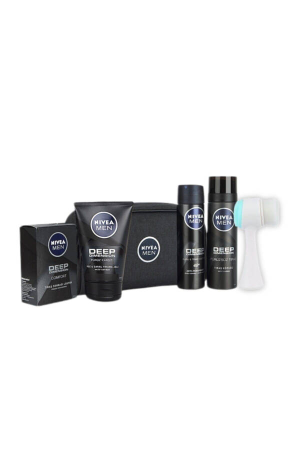 Men's Skin Care Set Aftershave Lotion Deo Spray Shaving Foam Bag Cleaning Gel Brush - 1