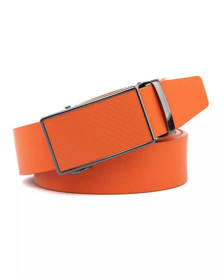 Men's Sliding Buckle Adjustable Leather Ratchet Belt Orange - 1