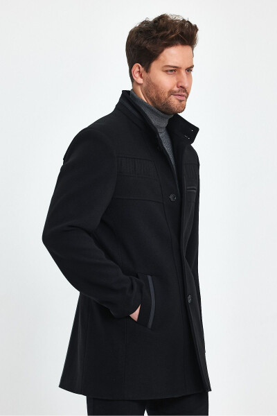 Men's Slim Fit Black Cashmere Coat - 10