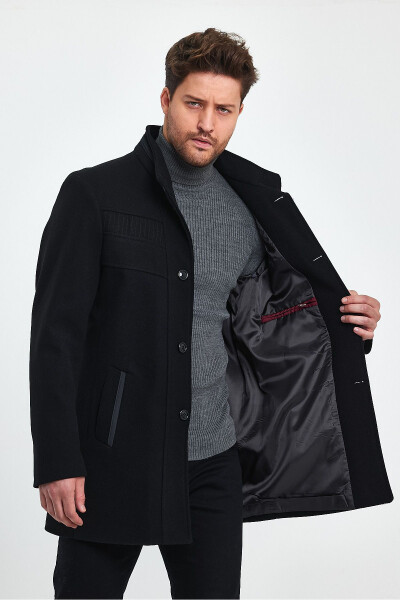 Men's Slim Fit Black Cashmere Coat - 13