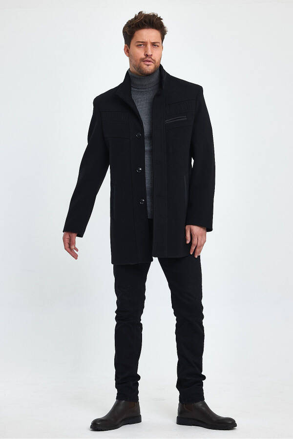 Men's Slim Fit Black Cashmere Coat - 14