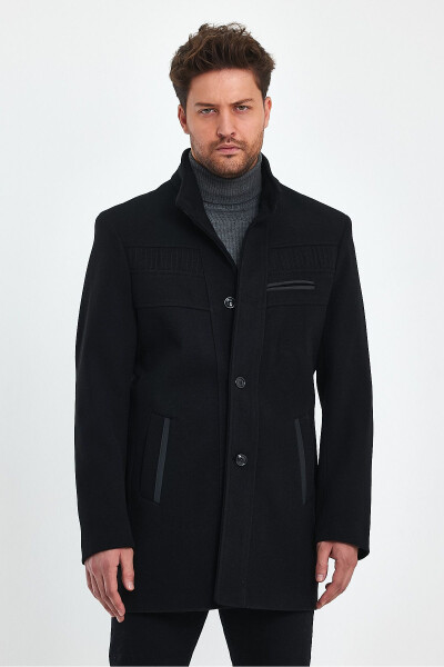 Men's Slim Fit Black Cashmere Coat - 1