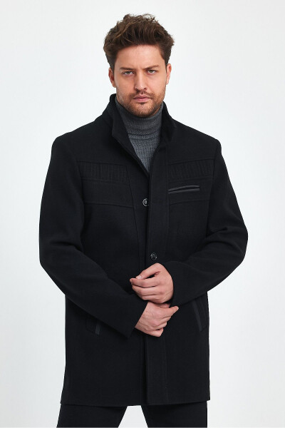 Men's Slim Fit Black Cashmere Coat - 3