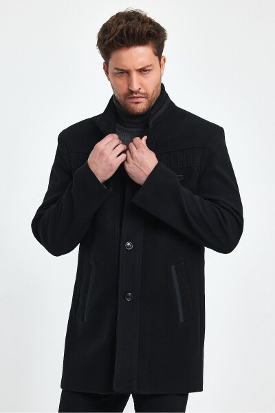 Men's Slim Fit Black Cashmere Coat - 4