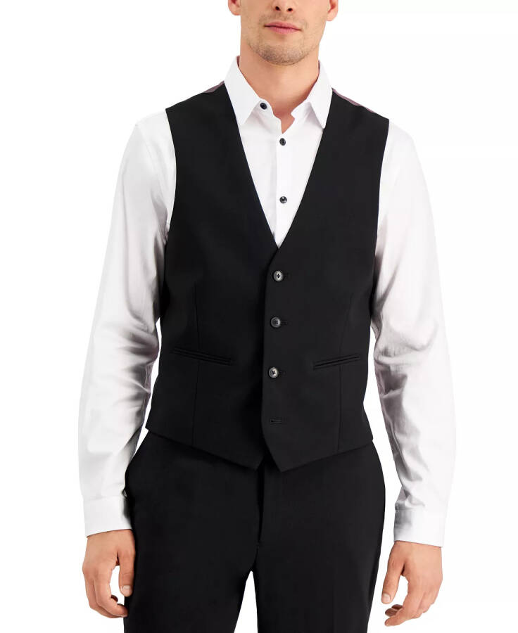 Men's Slim-Fit Black Solid Suit Vest, Created for Modazone - Deep Black - 5