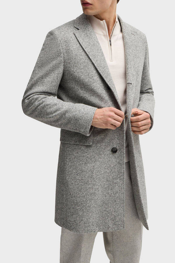 Men's slim fit coat with a detachable zippered inner vest, wool blend with pattern. - 1