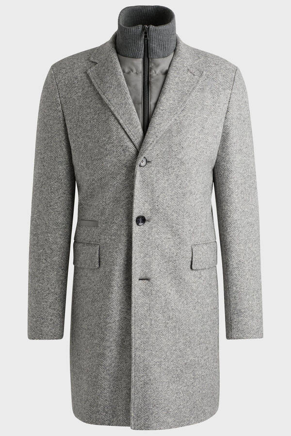 Men's slim fit coat with a detachable zippered inner vest, wool blend with pattern. - 5