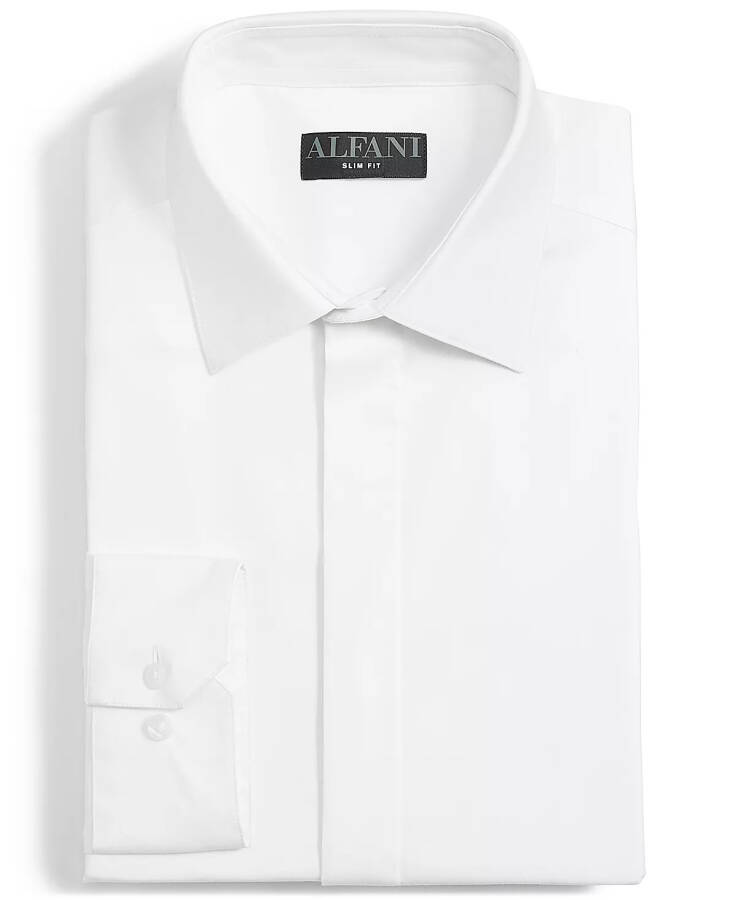 Men's Slim Fit Covered Placket Tuxedo Shirt, Created for Modazone Bright White - 4