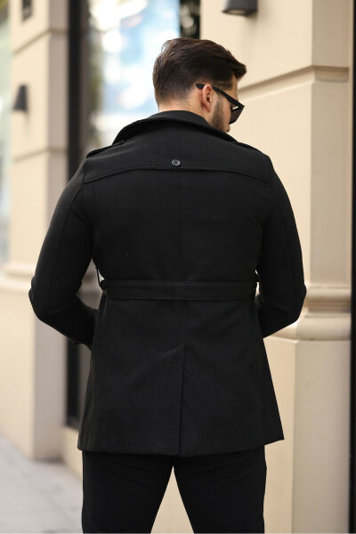 Men's Slim Fit Double Breasted Cashmere Coat Black - 4