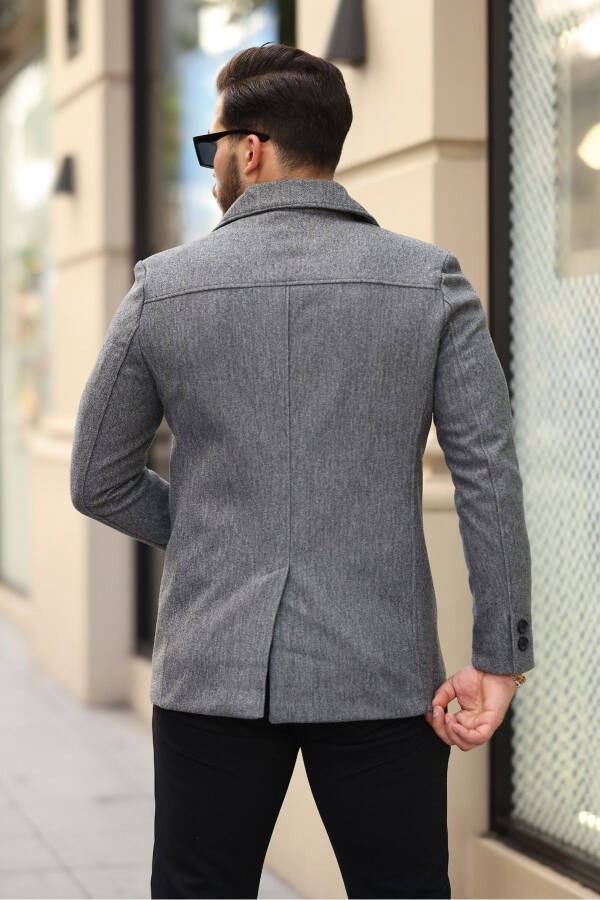 Men's slim fit double-breasted cashmere coat, medium gray - 4