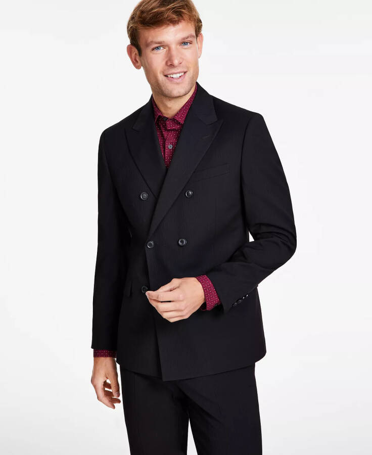 Men's Slim-Fit Double-Breasted Stripe Suit Jacket, Created for Modazone Black - 1