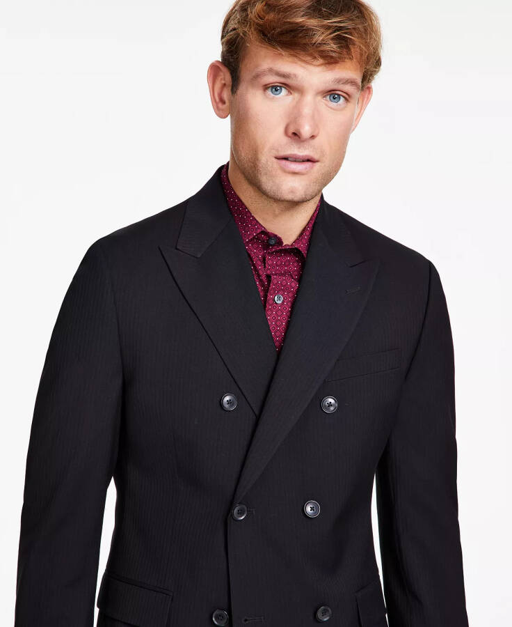 Men's Slim-Fit Double-Breasted Stripe Suit Jacket, Created for Modazone Black - 3